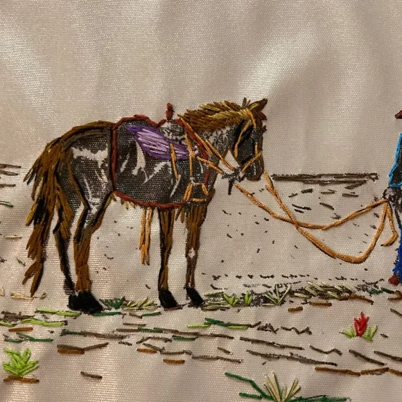 NEW hand embroidered cowboy & horse on canvas, 15.5 inches by 11.5 inches - Picture 5 of 5
